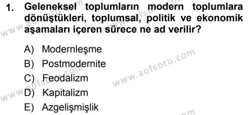 Toplumsal Değişme Kuramları Dersi 2013 - 2014 Yılı (Final) Dönem Sonu Sınavı 1. Soru