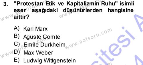 Toplumsal Değişme Kuramları Dersi 2013 - 2014 Yılı (Final) Dönem Sonu Sınavı 3. Soru