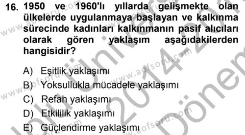 Toplumsal Değişme Kuramları Dersi 2014 - 2015 Yılı (Final) Dönem Sonu Sınavı 16. Soru