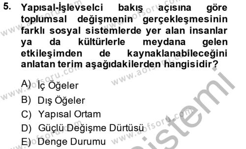 Toplumsal Değişme Kuramları Dersi 2014 - 2015 Yılı (Final) Dönem Sonu Sınavı 5. Soru