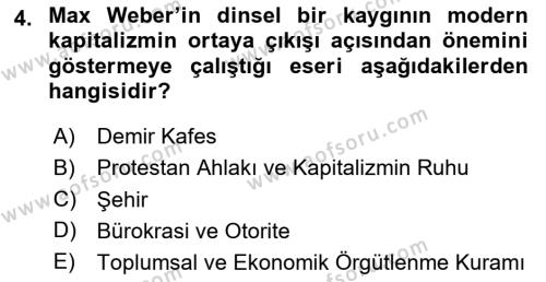 Toplumsal Değişme Kuramları Dersi 2020 - 2021 Yılı Yaz Okulu Sınavı 4. Soru