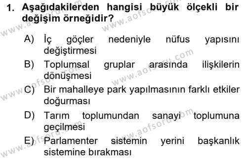 Toplumsal Değişme Kuramları Dersi 2021 - 2022 Yılı (Vize) Ara Sınavı 1. Soru