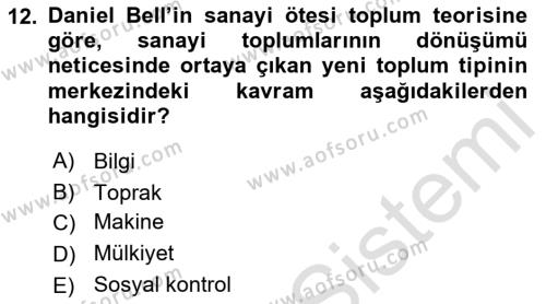 Toplumsal Değişme Kuramları Dersi 2021 - 2022 Yılı (Vize) Ara Sınavı 12. Soru