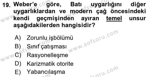 Toplumsal Değişme Kuramları Dersi 2021 - 2022 Yılı (Vize) Ara Sınavı 19. Soru