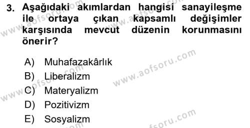 Toplumsal Değişme Kuramları Dersi 2021 - 2022 Yılı (Vize) Ara Sınavı 3. Soru