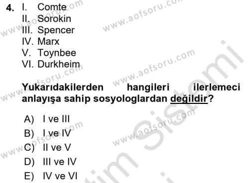 Toplumsal Değişme Kuramları Dersi 2021 - 2022 Yılı (Vize) Ara Sınavı 4. Soru