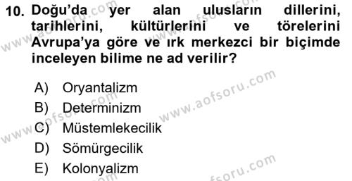 Toplumsal Değişme Kuramları Dersi 2021 - 2022 Yılı (Final) Dönem Sonu Sınavı 10. Soru