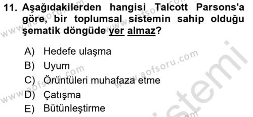 Toplumsal Değişme Kuramları Dersi 2021 - 2022 Yılı (Final) Dönem Sonu Sınavı 11. Soru