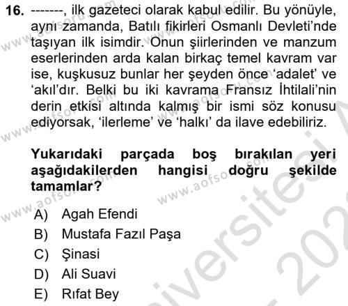 Toplumsal Değişme Kuramları Dersi 2021 - 2022 Yılı (Final) Dönem Sonu Sınavı 16. Soru