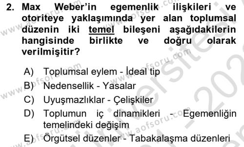 Toplumsal Değişme Kuramları Dersi 2021 - 2022 Yılı (Final) Dönem Sonu Sınavı 2. Soru