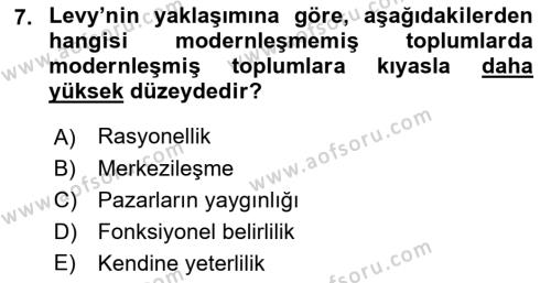 Toplumsal Değişme Kuramları Dersi 2021 - 2022 Yılı (Final) Dönem Sonu Sınavı 7. Soru