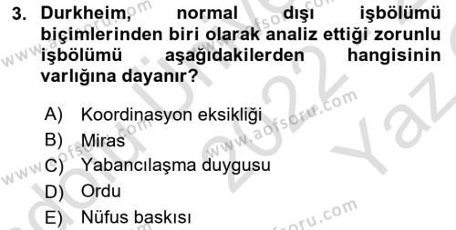 Toplumsal Değişme Kuramları Dersi 2022 - 2023 Yılı Yaz Okulu Sınavı 3. Soru