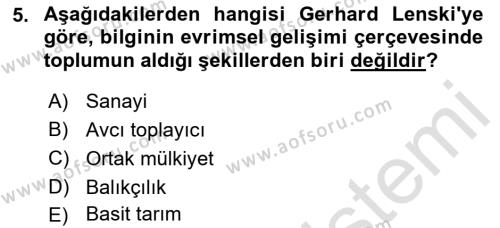 Toplumsal Değişme Kuramları Dersi 2022 - 2023 Yılı Yaz Okulu Sınavı 5. Soru