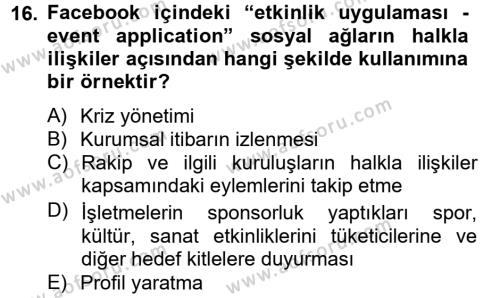Sosyal Medya Dersi 2012 - 2013 Yılı (Final) Dönem Sonu Sınavı 16. Soru