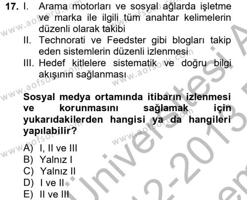 Sosyal Medya Dersi 2012 - 2013 Yılı (Final) Dönem Sonu Sınavı 17. Soru