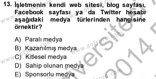Sosyal Medya Dersi 2013 - 2014 Yılı (Vize) Ara Sınavı 13. Soru