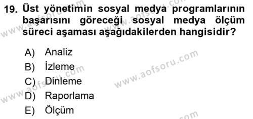 Sosyal Medya Dersi 2020 - 2021 Yılı Yaz Okulu Sınavı 19. Soru