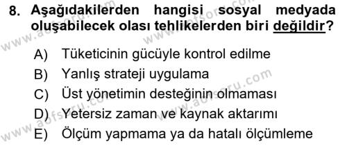 Sosyal Medya Dersi 2021 - 2022 Yılı (Vize) Ara Sınavı 8. Soru