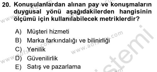 Sosyal Medya Dersi 2022 - 2023 Yılı Yaz Okulu Sınavı 20. Soru