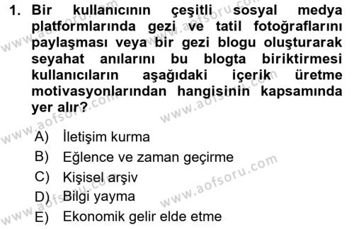 Sosyal Medya Dersi 2023 - 2024 Yılı (Vize) Ara Sınavı 1. Soru