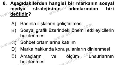 Sosyal Medya Dersi 2023 - 2024 Yılı (Vize) Ara Sınavı 8. Soru