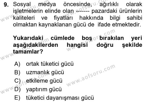 Sosyal Medya Dersi 2023 - 2024 Yılı (Vize) Ara Sınavı 9. Soru