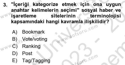 Sosyal Medya Dersi 2023 - 2024 Yılı (Final) Dönem Sonu Sınavı 3. Soru