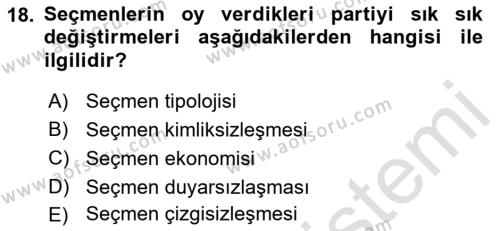 Siyaset Sosyolojisi Dersi 2021 - 2022 Yılı (Vize) Ara Sınavı 18. Soru