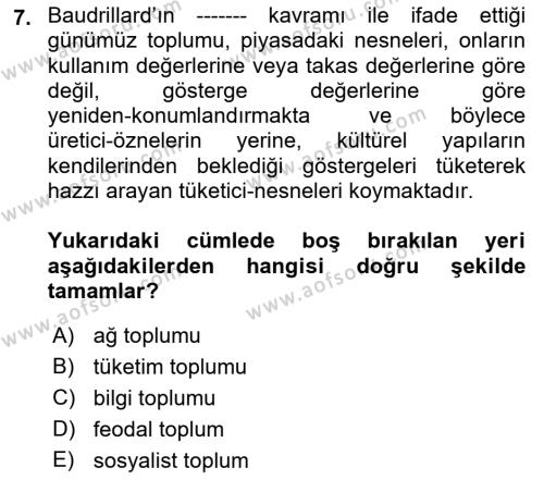 Siyaset Sosyolojisi Dersi 2021 - 2022 Yılı (Vize) Ara Sınavı 7. Soru