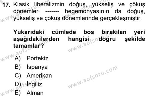 Siyaset Sosyolojisi Dersi 2022 - 2023 Yılı (Final) Dönem Sonu Sınavı 17. Soru