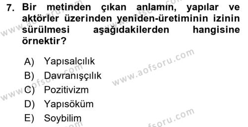 Siyaset Sosyolojisi Dersi 2023 - 2024 Yılı (Vize) Ara Sınavı 7. Soru