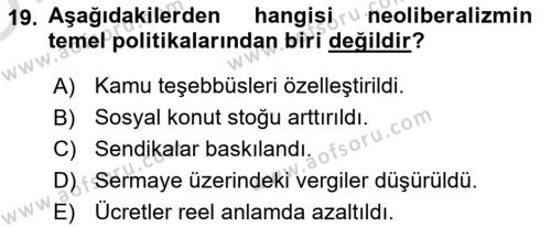 Siyaset Sosyolojisi Dersi 2023 - 2024 Yılı Yaz Okulu Sınavı 19. Soru