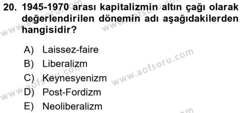 Siyaset Sosyolojisi Dersi 2023 - 2024 Yılı Yaz Okulu Sınavı 20. Soru