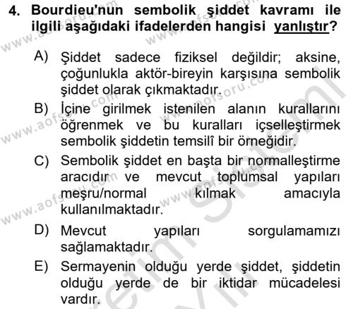 Siyaset Sosyolojisi Dersi 2023 - 2024 Yılı Yaz Okulu Sınavı 4. Soru