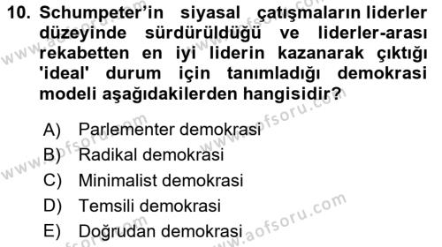 Siyaset Sosyolojisi Dersi 2024 - 2025 Yılı (Vize) Ara Sınavı 10. Soru