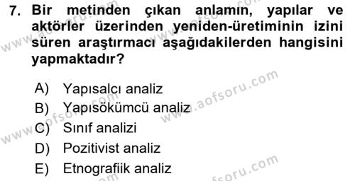 Siyaset Sosyolojisi Dersi 2024 - 2025 Yılı (Vize) Ara Sınavı 7. Soru