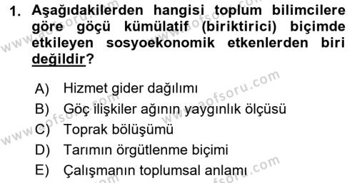 Göç Sosyolojisi Dersi 2021 - 2022 Yılı (Vize) Ara Sınavı 1. Soru