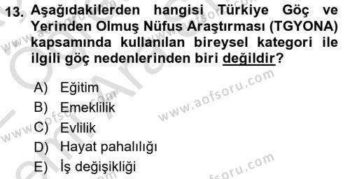 Göç Sosyolojisi Dersi 2021 - 2022 Yılı (Vize) Ara Sınavı 13. Soru