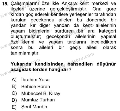 Göç Sosyolojisi Dersi 2021 - 2022 Yılı (Vize) Ara Sınavı 15. Soru