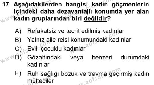 Göç Sosyolojisi Dersi 2021 - 2022 Yılı (Vize) Ara Sınavı 17. Soru