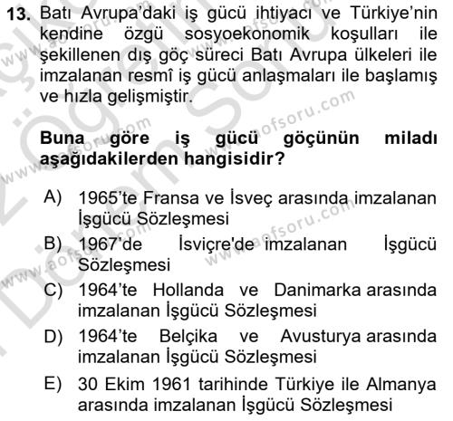 Göç Sosyolojisi Dersi 2021 - 2022 Yılı (Final) Dönem Sonu Sınavı 13. Soru