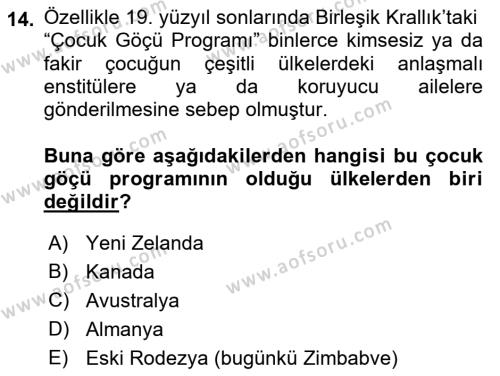 Göç Sosyolojisi Dersi 2021 - 2022 Yılı (Final) Dönem Sonu Sınavı 14. Soru