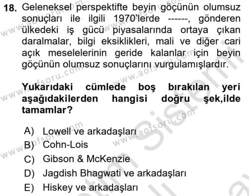 Göç Sosyolojisi Dersi 2021 - 2022 Yılı (Final) Dönem Sonu Sınavı 18. Soru