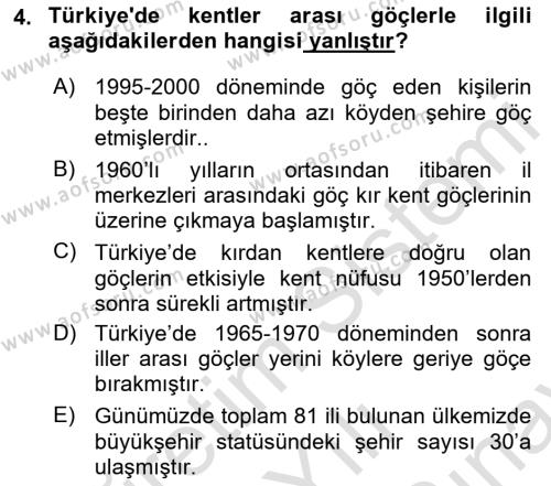 Göç Sosyolojisi Dersi 2021 - 2022 Yılı (Final) Dönem Sonu Sınavı 4. Soru