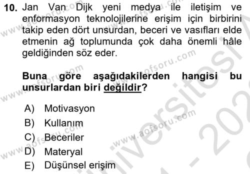 Göç Sosyolojisi Dersi 2021 - 2022 Yılı Yaz Okulu Sınavı 10. Soru