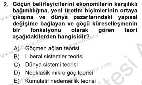 Göç Sosyolojisi Dersi 2021 - 2022 Yılı Yaz Okulu Sınavı 2. Soru