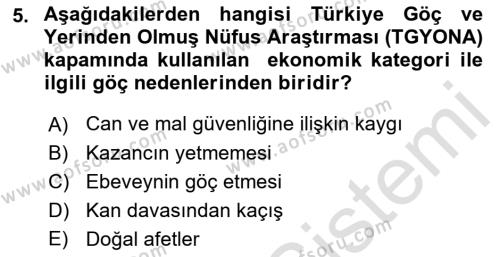 Göç Sosyolojisi Dersi 2021 - 2022 Yılı Yaz Okulu Sınavı 5. Soru