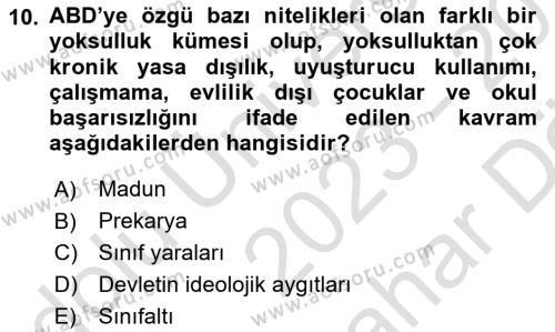 Göç Sosyolojisi Dersi 2023 - 2024 Yılı (Vize) Ara Sınavı 10. Soru