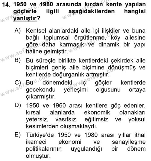 Göç Sosyolojisi Dersi 2023 - 2024 Yılı (Vize) Ara Sınavı 14. Soru