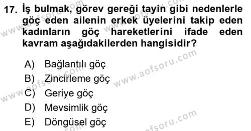 Göç Sosyolojisi Dersi 2023 - 2024 Yılı (Vize) Ara Sınavı 17. Soru